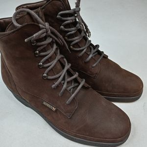 MEPHISTO Brown Suede Leather Granny Ankle Boots.